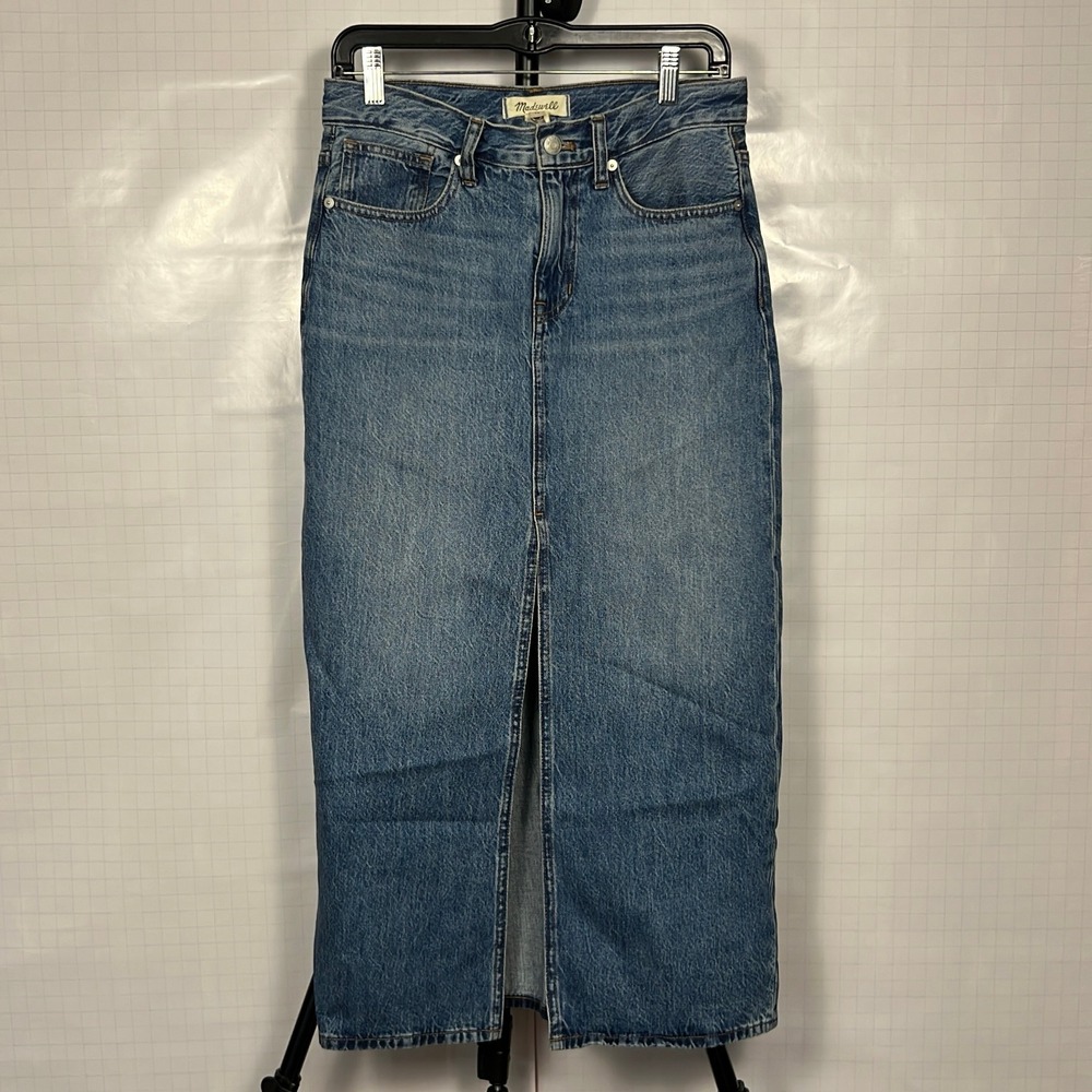 Madewell Women's Denim Midi Skirt Blue Size 24 Regular Excellent Condition